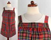 XS - 5X Christmas Plaid Pinafore with no ties, relaxed fit smock with pockets, handmade after order