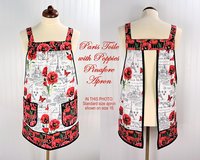 Paris Toile with Poppies Pinafore Apron with no ties (XS- 5X) relaxed fit smock apron with pockets, made after order