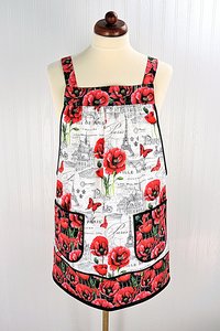 Paris Toile with Poppies Pinafore Apron with no ties (XS- 5X) relaxed fit smock apron with pockets, made after order