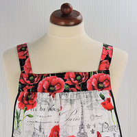 Paris Toile with Poppies Pinafore Apron with no ties (XS- 5X) relaxed fit smock apron with pockets, made after order