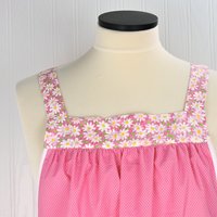 Daisies & Pin Dots on Pink Pinafore Apron with no ties, relaxed fit smock apron with pockets, made to order (XS - 5X)