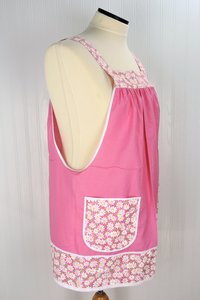 Daisies & Pin Dots on Pink Pinafore Apron with no ties, relaxed fit smock apron with pockets, made to order (XS - 5X)