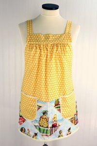 SHIPS FAST~ Fruit Ladies at the Beach Scrapbuster Pinafore, retro smock with pockets, doesn't touch neck, ready to ship fits L/XL/2X