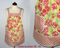 Tumble Roses (in Tangerine) Pinafore with no ties, relaxed fit smock apron with pockets, made-to-order XS - 5X