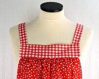 Red & White Scrapbuster Pinafore, relaxed fit smock with pockets, comfortable (doesn't touch neck) made to order XS to 5X plus size