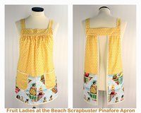 SHIPS FAST~ Fruit Ladies at the Beach Scrapbuster Pinafore, retro smock with pockets, doesn't touch neck, ready to ship fits L/XL/2X