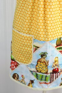 SHIPS FAST~ Fruit Ladies at the Beach Scrapbuster Pinafore, retro smock with pockets, doesn't touch neck, ready to ship fits L/XL/2X