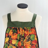 Bountiful Harvest Pinafore Apron with no ties, relaxed fit smock with pockets, fall pumpkins, made to order XS to 5X