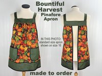Bountiful Harvest Pinafore Apron with no ties, relaxed fit smock with pockets, fall pumpkins, made to order XS to 5X