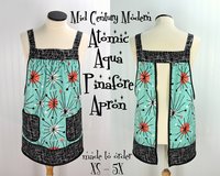 Atomic Aqua Pinafore Apron,  relaxed fit apron with no ties, retro smock with pockets, made-to-order XS - 5X