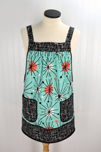 Atomic Aqua Pinafore Apron,  relaxed fit apron with no ties, retro smock with pockets, made-to-order XS - 5X