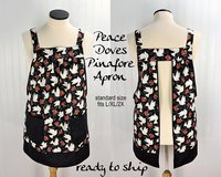 SHIPS FAST~ Peace Doves Pinafore with no ties, relaxed fit smock with pockets fits L/XL/2X, Christmas baking apron ready to ship now