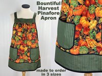 Bountiful Harvest Pinafore Apron with no ties, relaxed fit smock with pockets, fall pumpkins, made to order XS to 5X