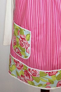 Pink Tumble Roses (with pink stripe) Pinafore with no ties, relaxed fit smock apron with pockets, OOP fabric, made-to-order XS - 5X