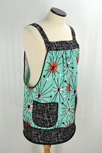 Atomic Aqua Pinafore Apron,  relaxed fit apron with no ties, retro smock with pockets, made-to-order XS - 5X