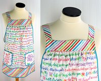 Girl Power Pinafore with no ties, relaxed fit smock with pockets, rainbow script words of empowerment, XS to 5X made after order