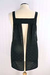 Black Eyelet Pinafore Apron with no ties, relaxed fit smock with pockets, XS - 5X made to order, lightweight and airy cover-up
