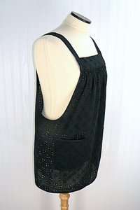 Black Eyelet Pinafore Apron with no ties, relaxed fit smock with pockets, XS - 5X made to order, lightweight and airy cover-up