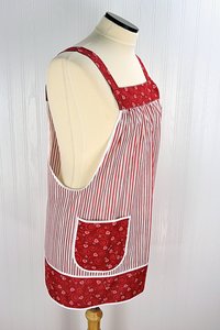 XS - 5X Red Stripe Valentine Pinafore with no ties, relaxed fit smock with pockets, lovely hostess apron made to order after purchase