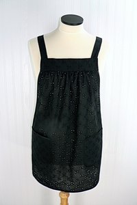 Black Eyelet Pinafore Apron with no ties, relaxed fit smock with pockets, XS - 5X made to order, lightweight and airy cover-up
