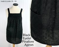 Black Eyelet Pinafore Apron with no ties, relaxed fit smock with pockets, XS - 5X made to order, lightweight and airy cover-up