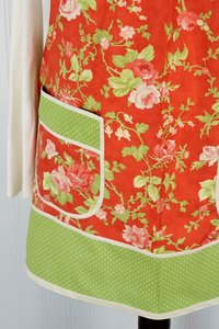 Scarlet & Sage Roses (in SCARLET colorway) Pinafore Apron with no ties, relaxed fit smock with pockets, made to order XS - 5X