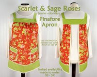 Scarlet & Sage Roses (in SCARLET colorway) Pinafore Apron with no ties, relaxed fit smock with pockets, made to order XS - 5X