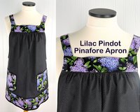 SHIPS FAST ~ Lilac Pindot Pinafore Apron with no ties, relaxed fit smock with pockets, spring floral apron fits L/XL/2X, ready to ship