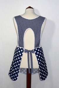 Navy Blue Polka Dot Retro 50s Smock, relaxed fit H-back apron (no ties at neck) XS to 4X made to order w/ pocket options