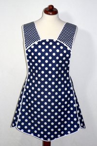 Navy Blue Polka Dot Retro 50s Smock, relaxed fit H-back apron (no ties at neck) XS to 4X made to order w/ pocket options