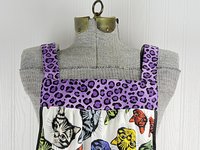SHIPS FAST ~ Purple Catfinity Pinafore Apron with no ties, relaxed fit smock apron with pockets, Smallest Size (fits XS-S-M) ready to ship