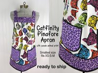 SHIPS FAST ~ Purple Catfinity Pinafore Apron with no ties, relaxed fit smock apron with pockets, Smallest Size (fits XS-S-M) ready to ship
