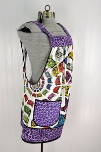 SHIPS FAST ~ Purple Catfinity Pinafore Apron with no ties, relaxed fit smock apron with pockets, Smallest Size (fits XS-S-M) ready to ship