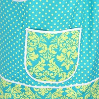 SHIPS FAST~ Pinafore Apron with no ties (Dandy Damask and Polka Dots in Lagoon) relaxed fit smock with pockets, standard size fits L/XL/2X