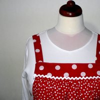 Red Polka Dot Pinafore with no ties, relaxed fit smock apron with pockets,  made to order XS to 5X