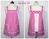 XS- 5X Pink Polka Dot Pinafore with no ties, relaxed fit smock with pockets, retro hostess apron handmade after order