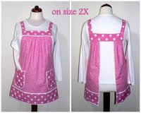 XS- 5X Pink Polka Dot Pinafore with no ties, relaxed fit smock with pockets, retro hostess apron handmade after order