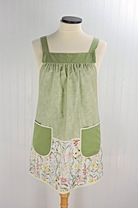 Garden Sketch Pinafore Apron with no ties, relaxed fit smock with pockets, standard size fits L-XL-2X, SHIPS FAST