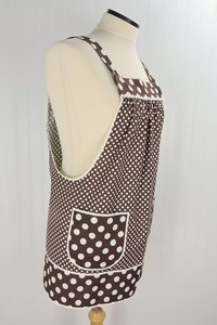 Brown & Cream Dot Pinafore with no ties, relaxed fit smock with pockets, lovely hostess apron, ready to ship fits L/XL/2X