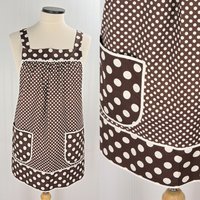 Brown & Cream Dot Pinafore with no ties, relaxed fit smock with pockets, lovely hostess apron, ready to ship fits L/XL/2X
