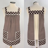 Brown & Cream Dot Pinafore with no ties, relaxed fit smock with pockets, lovely hostess apron, ready to ship fits L/XL/2X