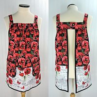 Paris Toile with Poppies Scrapbuster Pinafore Apron with no ties, relaxed fit smock with pockets, ready to ship fits L/XL/2X, SHIPS FAST