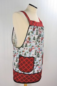 Christmas Snowman Pinafore with no ties, relaxed fit smock with pockets, Lovely Xmas Hostess Apron, made to order XS to 5X plus size