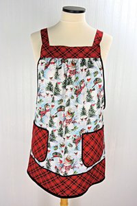 Christmas Snowman Pinafore with no ties, relaxed fit smock with pockets, Lovely Xmas Hostess Apron, made to order XS to 5X plus size