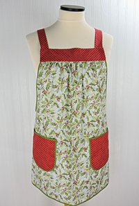 Susan Winget HOLLY Pinafore with no ties, relaxed fit smock with pockets, Lovely Xmas Hostess Apron, made to order XS to 5X plus size