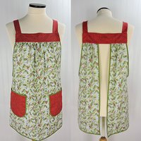 Susan Winget HOLLY Pinafore with no ties, relaxed fit smock with pockets, Lovely Xmas Hostess Apron, made to order XS to 5X plus size