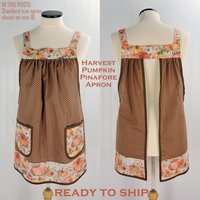 Harvest Pumpkins Scrapbuster Pinafore with no ties, relaxed fit smock with pockets, fall apron, Susan Winget Harvest fabric, SHIPS FAST