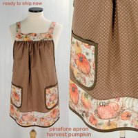 Harvest Pumpkins Scrapbuster Pinafore with no ties, relaxed fit smock with pockets, fall apron, Susan Winget Harvest fabric, SHIPS FAST