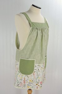 Garden Sketch Pinafore Apron with no ties, relaxed fit smock with pockets, standard size fits L-XL-2X, SHIPS FAST