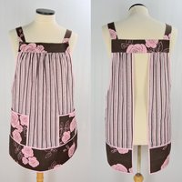 Stripes & Roses Pinafore with no ties, relaxed fit smock with pockets, one-of-a-kind apron fits L/XL/2X, ships fast